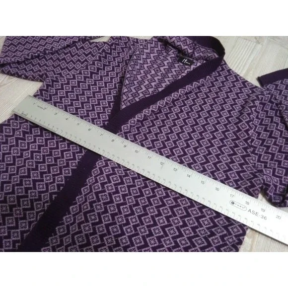 Neve Women's Small Wool Cardigan Open Front Snowflake Ski Sweater Purple Violet - Picture 9 of 11